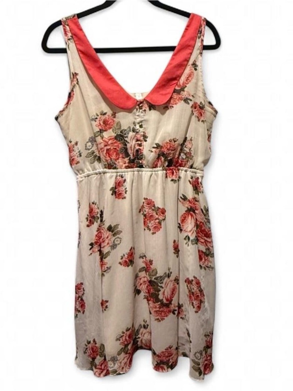 Xhilaration Cream Floral Midi Dress with Coral Peter Pan Collar